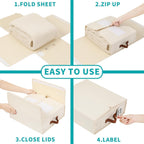 Bed Sheet Organizers 4-Pack Foldable Linen Closet Organizer with Clear Window – Beige