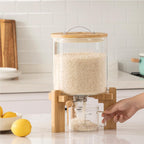 Borosilicate Glass Rice Dispenser with Wooden Stand – 5L
