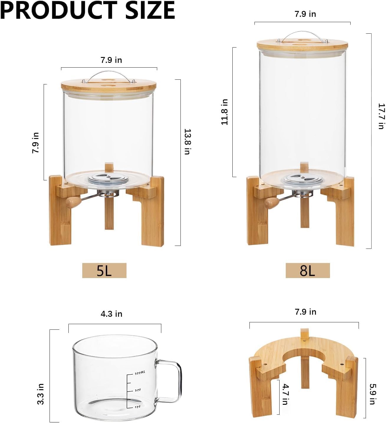 Borosilicate Glass Rice Dispenser with Wooden Stand – 5L