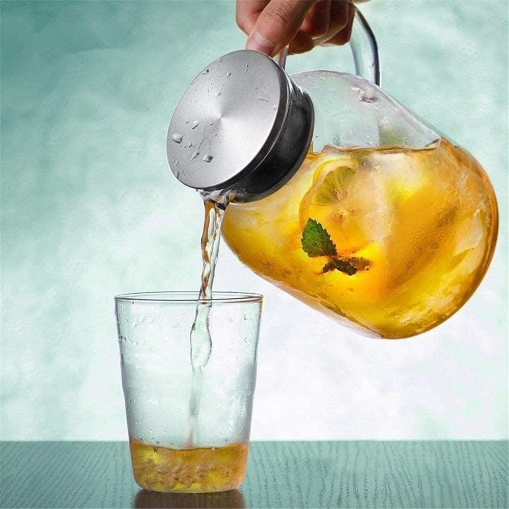 1CHASE Borosilicate Glass Water Pitcher With Lid And Stainless Steel Strainer For Tea, Coffee, Juice And For Daily Use,1800 ML