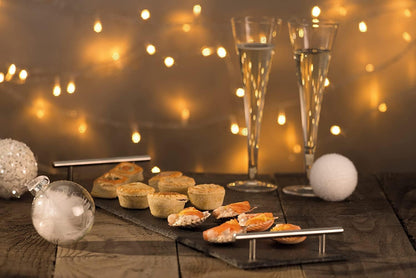 Natural Stone Slate Serving Tray With Silver Metal Handle, Serving Platter,Cheese Board,Charcuterie Boards for Cheese, Meats, Appetizers, Dried Fruits- Display Chalkboard (35X15 CM)