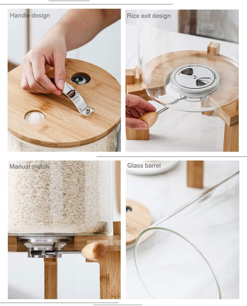 Borosilicate Glass Rice Dispenser with Wooden Stand – 8L
