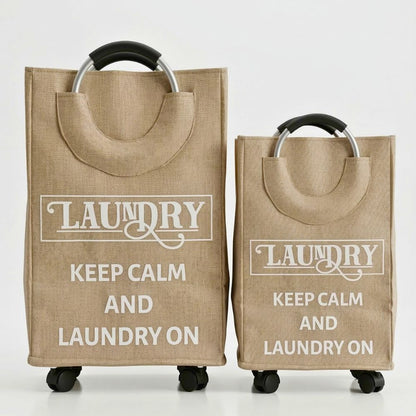 Rolling Laundry Basket with Wheels, Foldable Fabric Clothes Hamper with Aluminium Handles, Laundry Storage Basket 70L Large