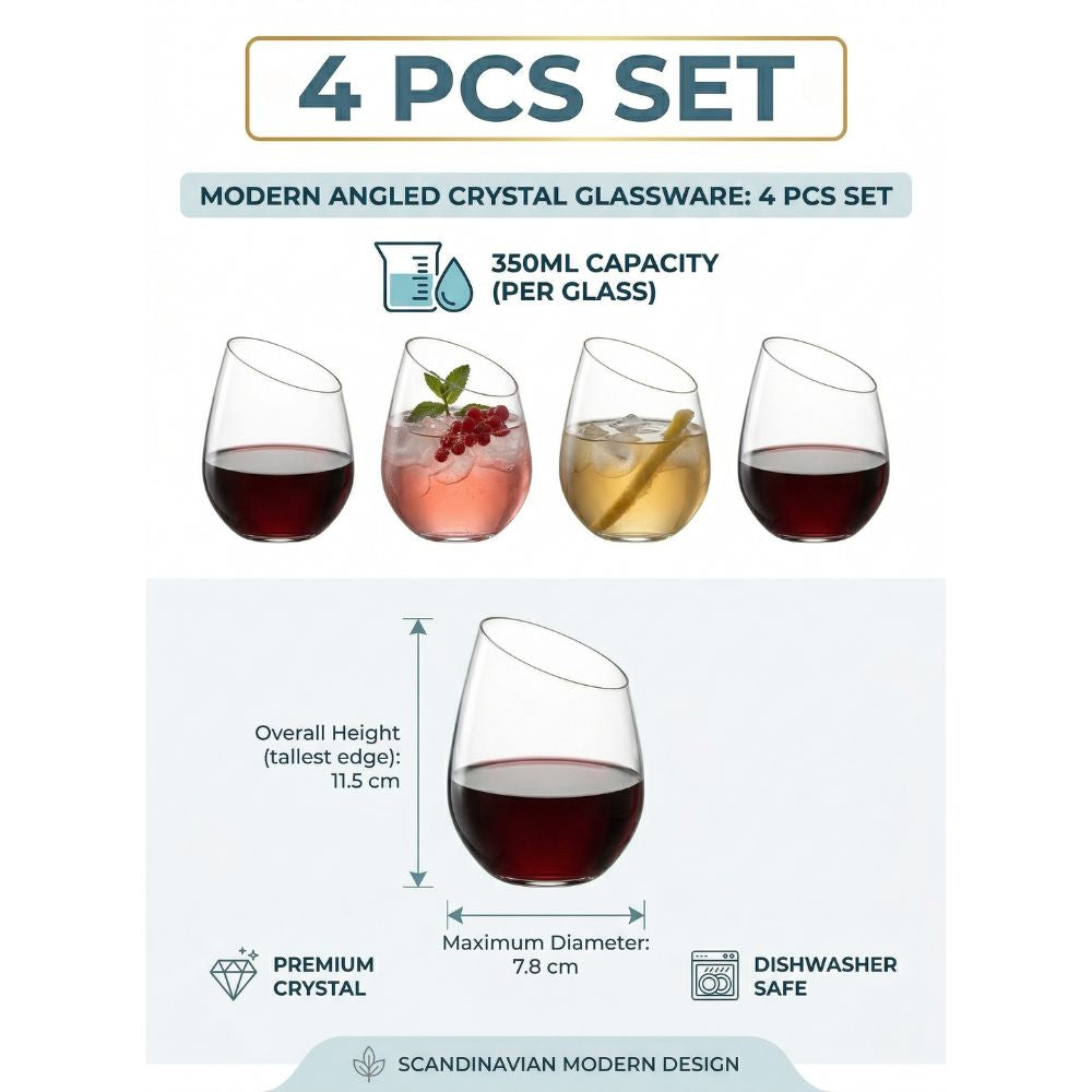 Borosilicate Slanted Crystal Whiskey Wine Glass 350 ML (4PCS)