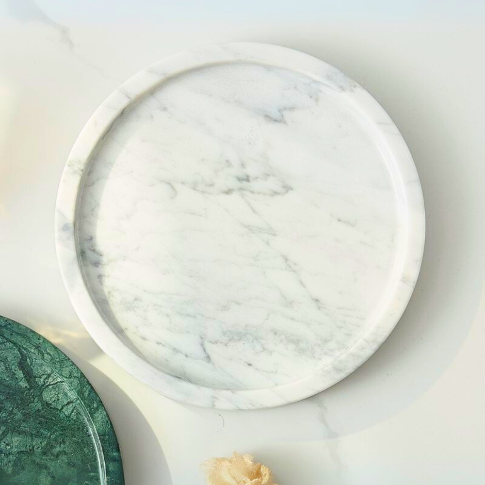 Elegant White Natural Round Marble Tray – Premium Serving Tray for Home Décor