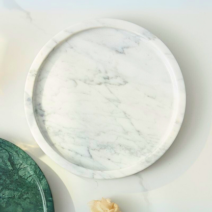 Elegant White Natural Round Marble Tray – Premium Serving Tray for Home Décor