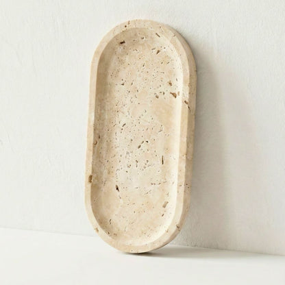 Natural Travertine Oval Marble Tray – Beige Stone Vanity Tray for Jewellery, Perfume & Makeup, Decorative Organizer for Coffee Table, Bathroom Counter & Home Decor
