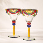 Moroccan Hand Painted Margarita Glasses – Orange Blossom, Set of 2