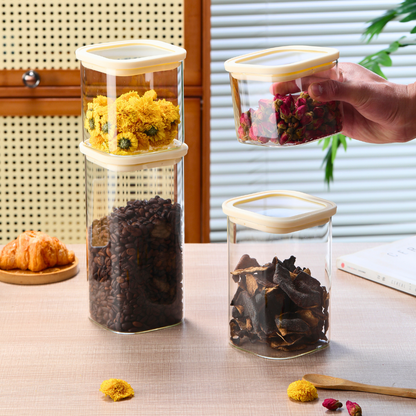 1CHASE Square Glass Storage Jars with Silicone Lids – 1800ML (Set Of 2) | Airtight & Stackable Borosilicate Food Storage Jars with Silicone Lids for Kitchen, Pantry, Snacks, Spices & Dry Food (Large)