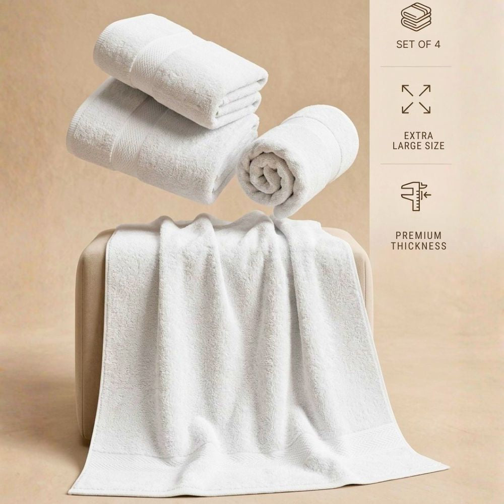 Premium Bath Towels Set of 4 | 100% Cotton 600 GSM | Ultra Soft, Quick Dry – 70x140 cm