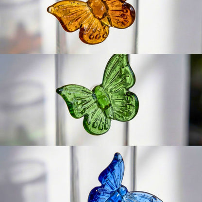 Butterfly Champagne Glass Set of 6, 180ML Flute Shape Wine Glasses with Sapphire, Emerald & Amber Butterfly Design, Elegant Glassware for Champagne, Red & White Wine