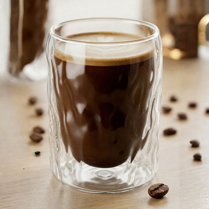 Double Wall Borosilicate Glacier Glass Cups 400ML Set of 4, Insulated Clear Coffee & Tea Glasses for Hot and Cold Drinks, Latte, Cappuccino, Milk, Juice Drinkware