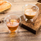 1CHASE Heart Shaped Double Wall Glass Coffee Mug With Handle, 250ML – Borosilicate Cup for Tea, Coffee, Espresso – Romantic Valentine's Day Gift for Couples, Him & Her (Set of 2)