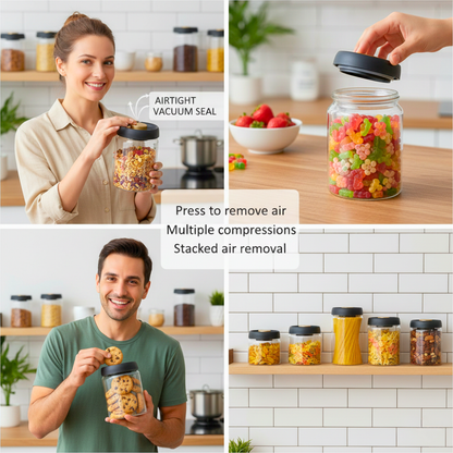 Vacuum Sealed Borosilicate Glass Jars – 600ML Airtight Food Containers for Kitchen, Pantry (Set of 2)