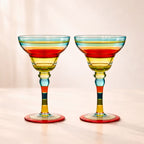 Moroccan Hand Painted Margarita Glasses – Blue Lines, Set of 2