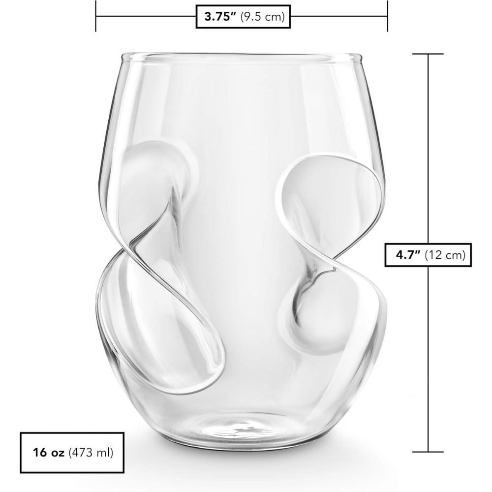 Stemless Handcrafted Aeration Wine Glasses – Set of 4 (16oz/470ml) Borosilicate Glass, Comfortable Grip for Red & White Wine