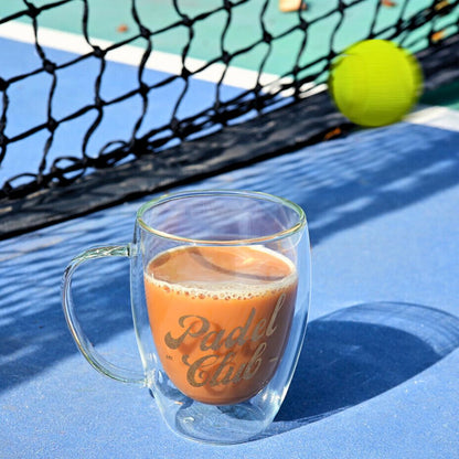Double Wall Padel Club Printed Glass – 350ML (Set of 2) Borosilicate Heat Resistant Tumblers