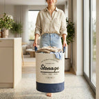 Round Foldable Laundry Basket with Leather Base – 60L