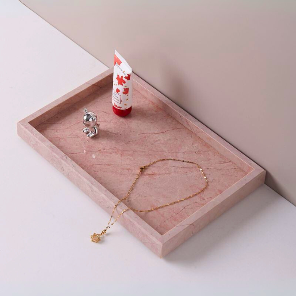 1Chase Natural Pink Marble Rectangular Tray – Elegant Serving Tray for Home Décor, Coffee Tables & Organizing Essentials