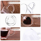 1CHASE Heart Shaped Double Wall Glass Coffee Mug With Handle, 250ML – Borosilicate Cup for Tea, Coffee, Espresso – Romantic Valentine's Day Gift for Couples, Him & Her (Set of 2)