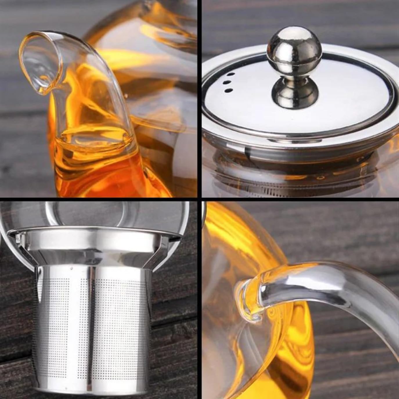 1CHASE Borosilicate Glass Teapot 1500 ML with Heart Shape Tea Warmer and Double Wall Glass 80 ML (6 Pcs) Set for Blooming Tea, Flower Tea, Loose Leaf Tea, Espresso, Tea, coffee