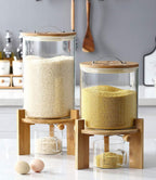 Borosilicate Glass Rice Dispenser with Wooden Stand – 8L