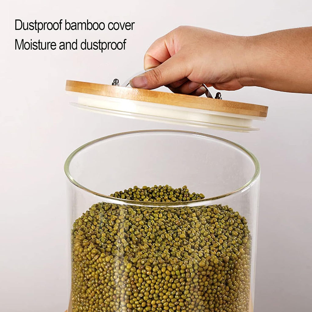 Borosilicate Glass Rice Dispenser with Wooden Stand – 8L