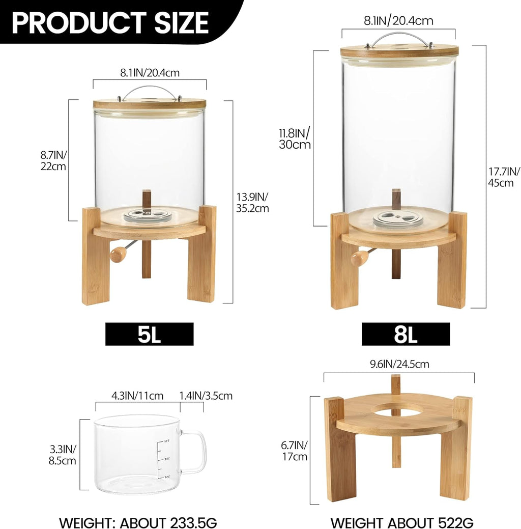 Borosilicate Glass Rice Dispenser with Wooden Stand – 8L