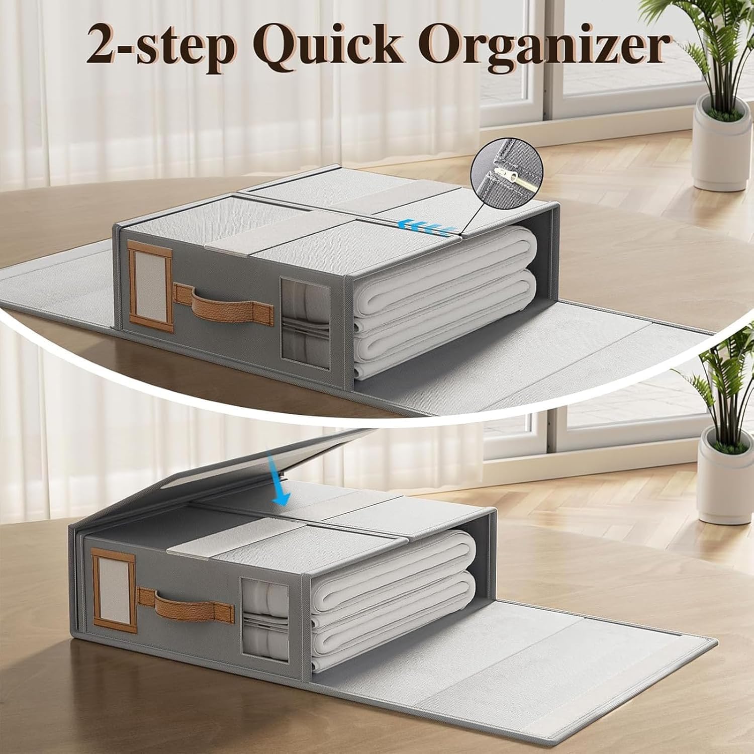 Bed Sheet Organizers 4-Pack Foldable Linen Closet Organizer with Clear Window – Grey