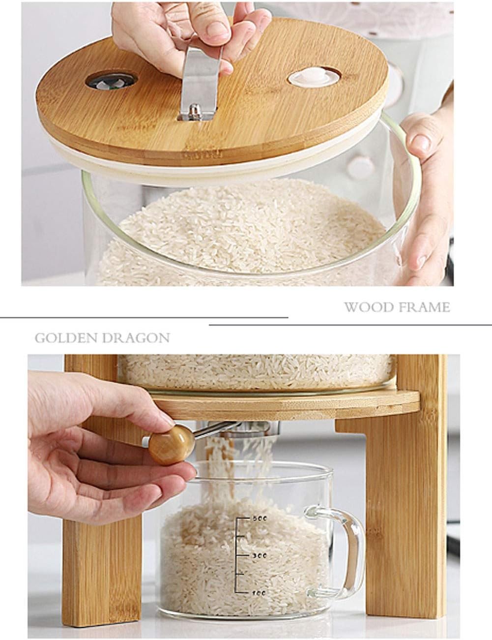 Borosilicate Glass Rice Dispenser with Wooden Stand – 8L