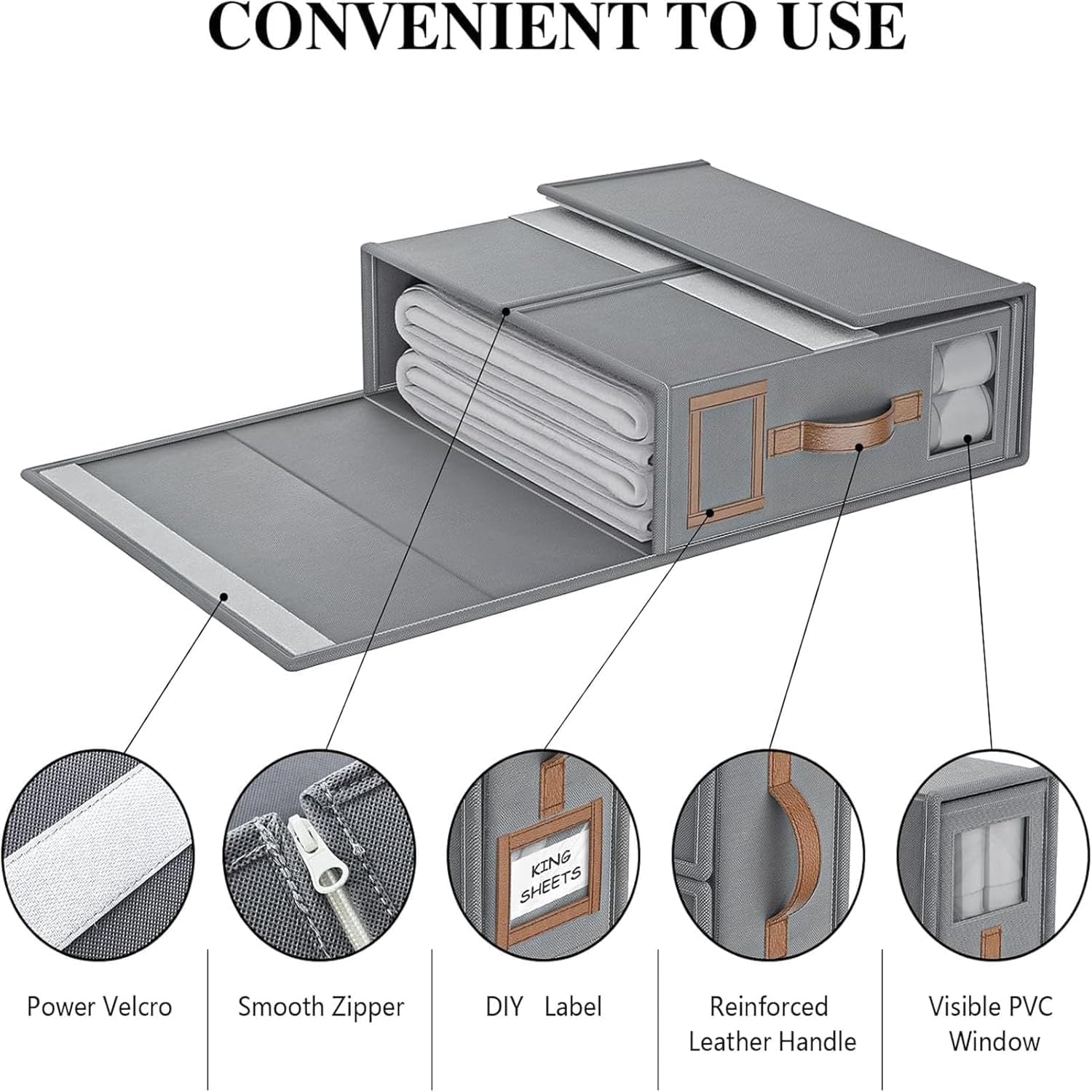 Bed Sheet Organizers 4-Pack Foldable Linen Closet Organizer with Clear Window – Grey