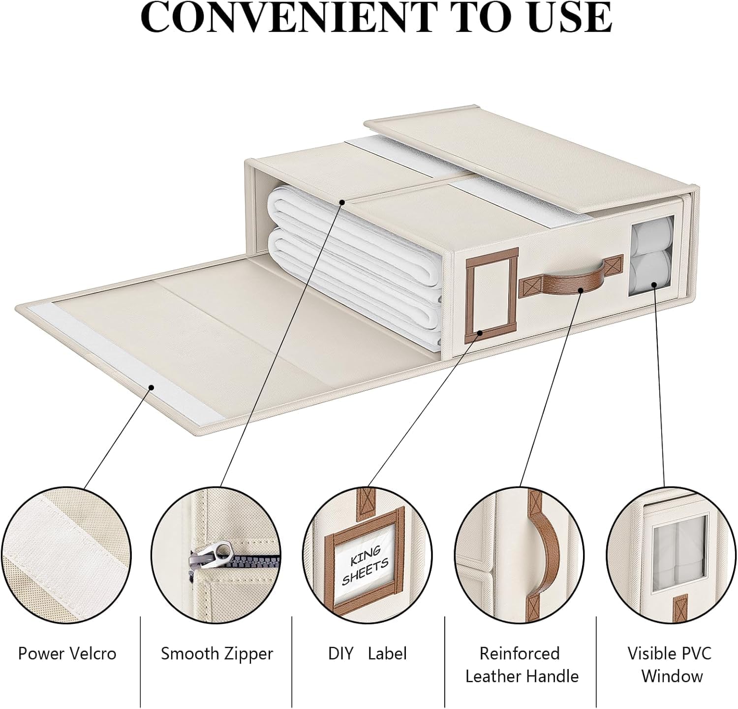 Bed Sheet Organizers 4-Pack Foldable Linen Closet Organizer with Clear Window – Beige