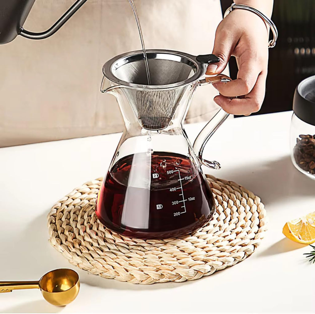 Borosilicate Glass Coffee Server Pot with Filter for Pour Over Coffee Maker 500ML
