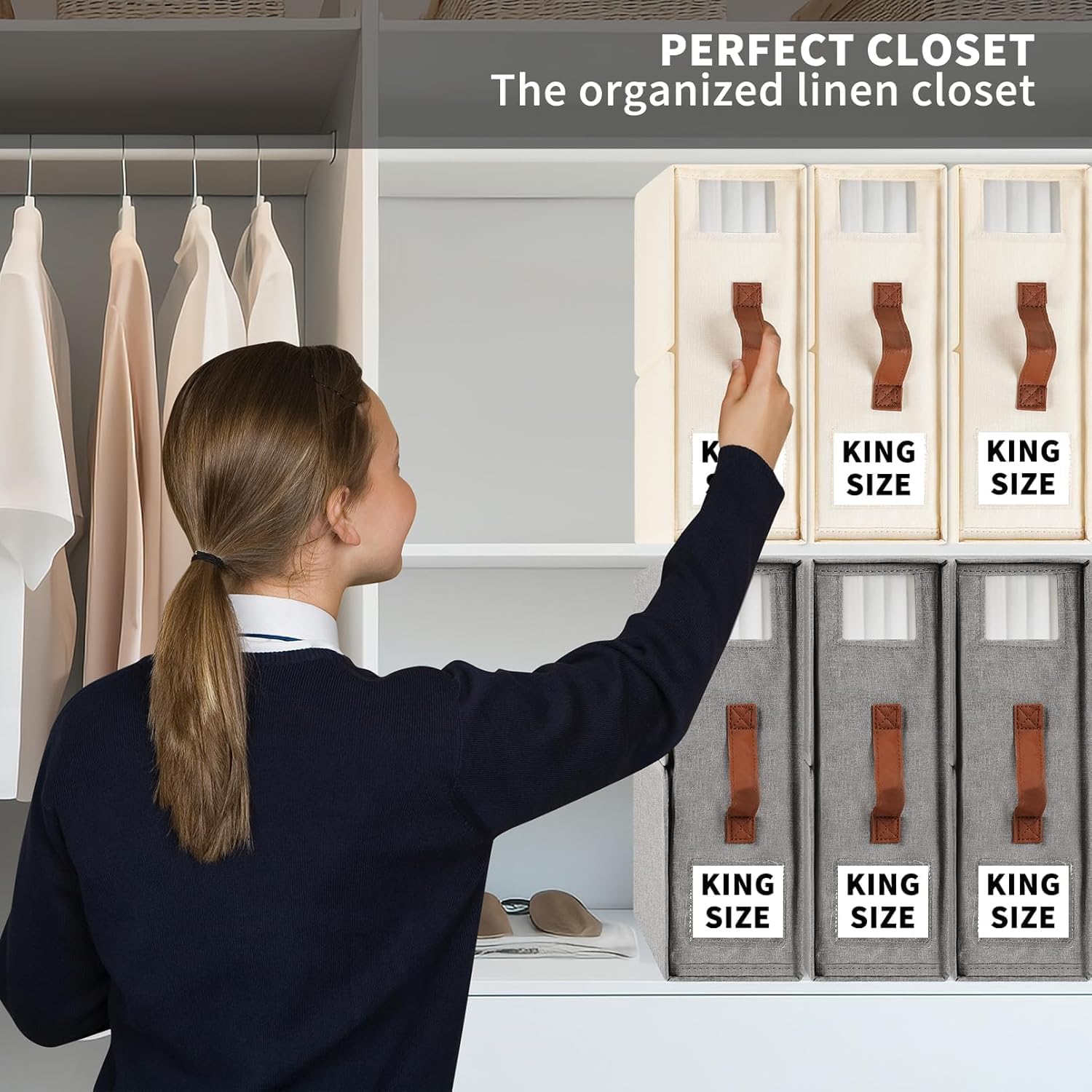 Bed Sheet Organizers 4-Pack Foldable Linen Closet Organizer with Clear Window – Beige