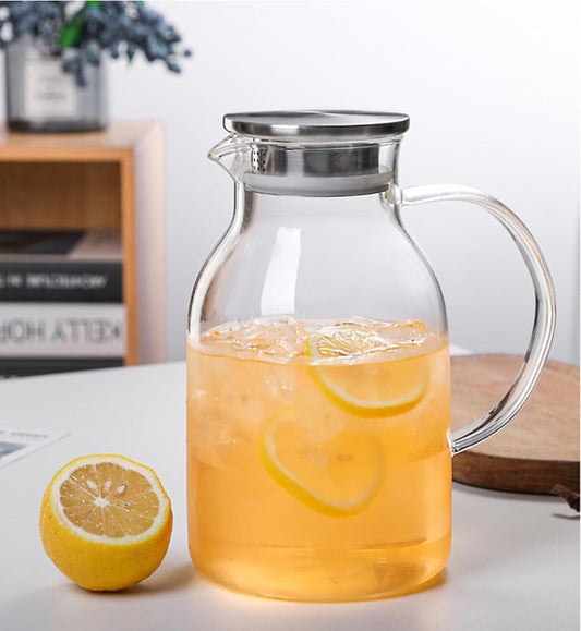 1CHASE Borosilicate Glass Water Pitcher With Lid And Stainless Steel Strainer For Tea, Coffee, Juice And For Daily Use,1800 ML