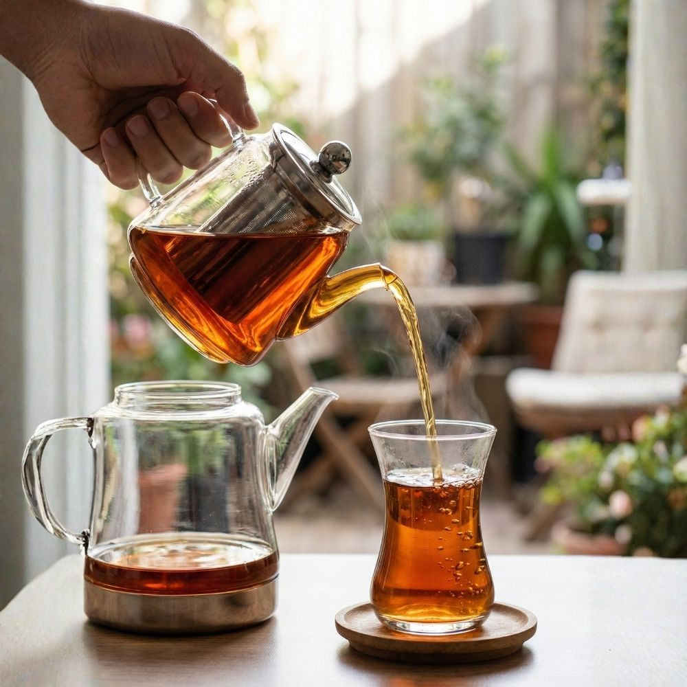 Borosilicate Glass Turkish Tea Maker Set (Çaydanlık), 450ML Teapot & 1500ML Kettle, Heat-Resistant Tea Set for Gas & Electric Stove, Traditional Caydanlik
