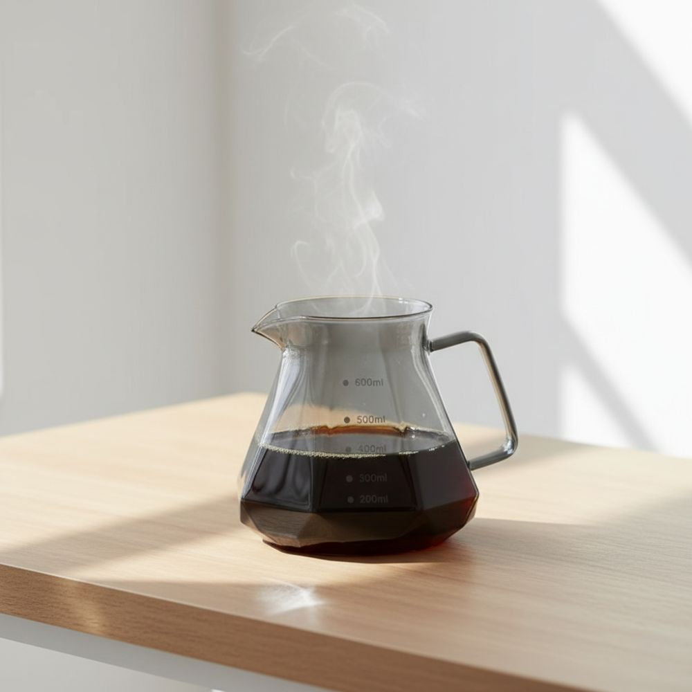 Smoky Grey Pour Over Coffee Maker, 600ML Borosilicate Glass Carafe with Walnut Handle and Glass Lid, Manual Drip for Home, Café, Restaurant and Camping