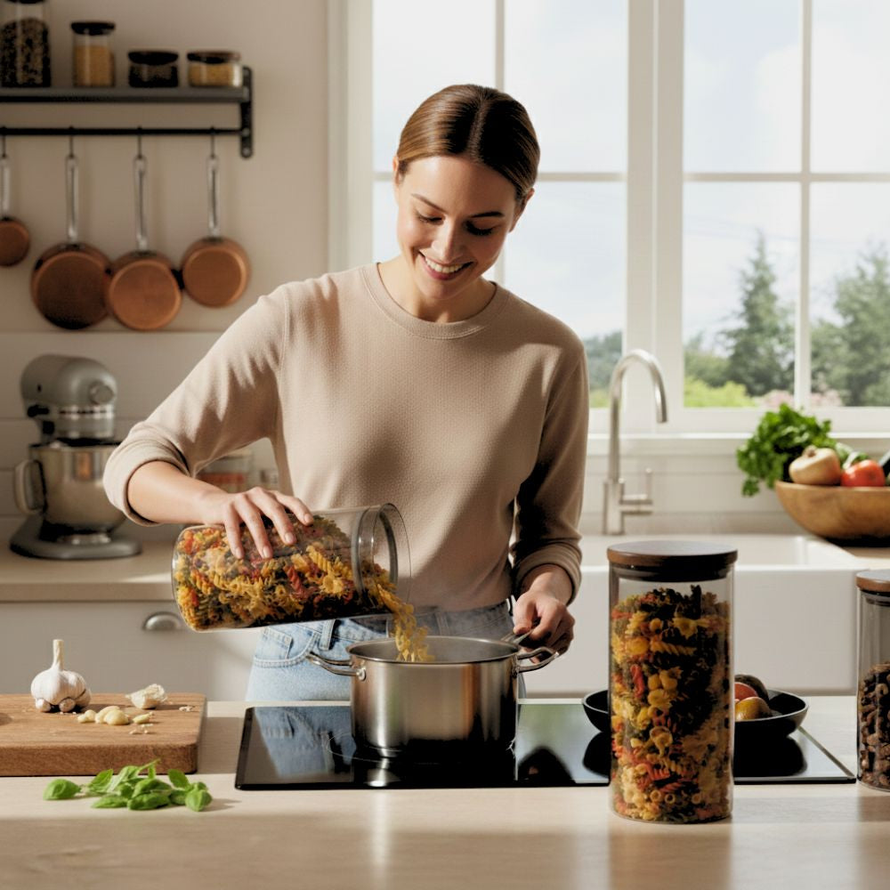 Borosilicate Glass Storage Jar Smoky Grey 1300 ML - (Set of 2) | Airtight Food Container with Acacia Wooden Lid | Durable & Stylish Kitchen Storage