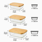 Borosilicate Glass Food Containers with Bamboo Lids – Set of 3