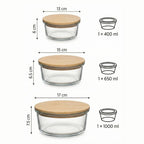 Round Borosilicate Glass Food Containers with Bamboo Lids – Set of 3