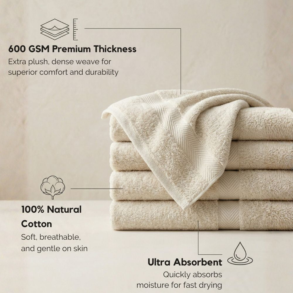 Premium Towel Set 10 Piece | 100% Egyptian Cotton 600 GSM | 2 Bath + 2 Hand + 6 Washcloths
