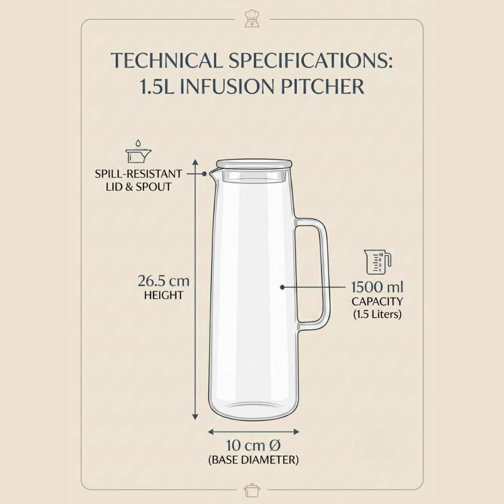 Heat-Resistant Glass Water Jug with Handle & Glass Lid 1500ML