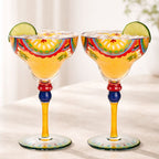 Moroccan Hand Painted Margarita Glasses – Orange Blossom, Set of 2