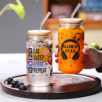 Gamer Sipper Glass Set 550ML – Bamboo Lid & Straw, Set of 2