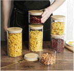 1CHASE® Borosilicate Glass Food Storage Jars, Air Tight Kitchen Food Storage Container Set with Natural Bamboo Lids / 3 pcs Spoon for Candy Cookie Rice Sugar Flour Pasta Nuts,1200 ML 3Pcs Set (3)