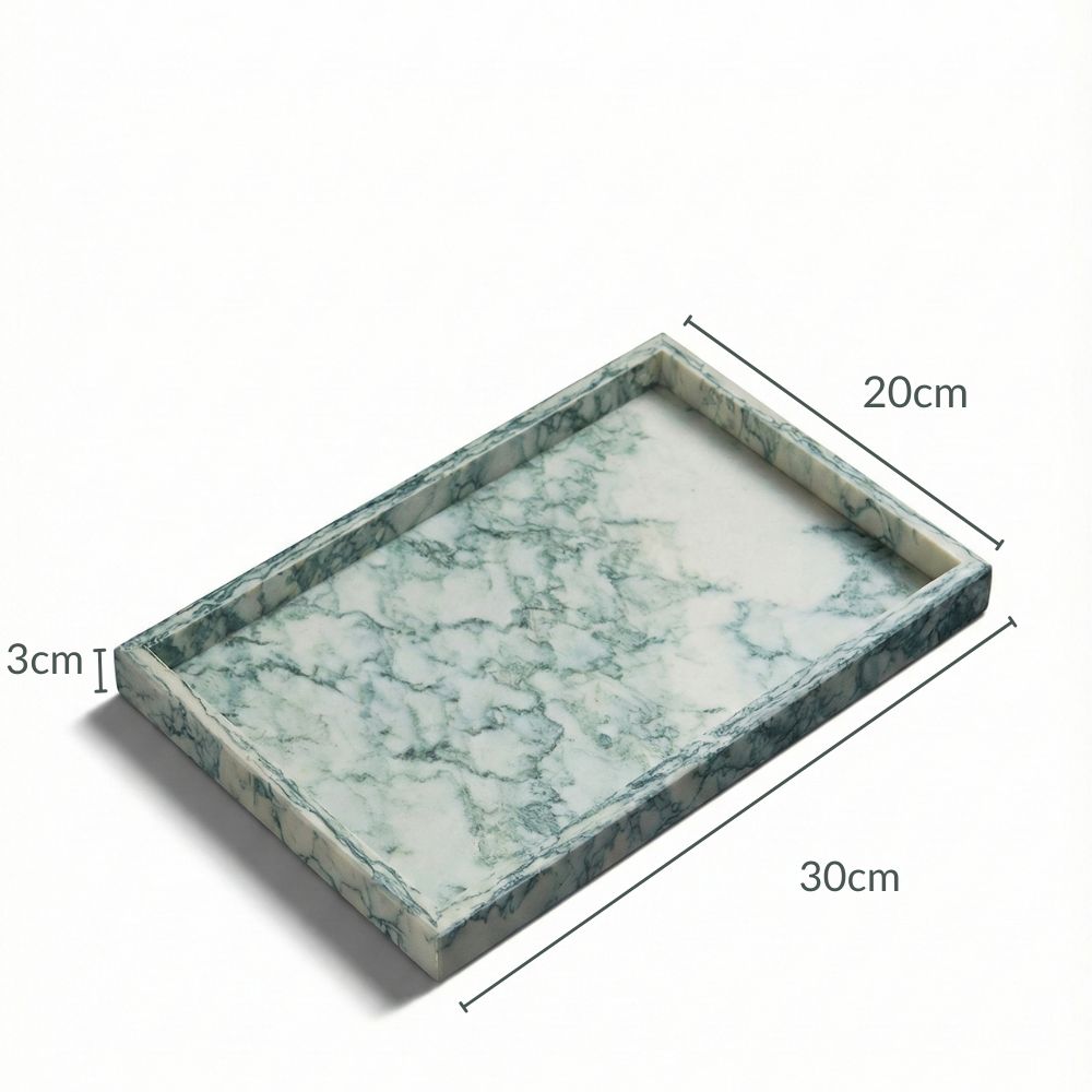 Green Marble Stone Decorative Tray 30x20CM Rectangular Vanity Organizer, Luxury Jewellery & Bathroom Counter Tray, Kitchen & Dining Table Décor