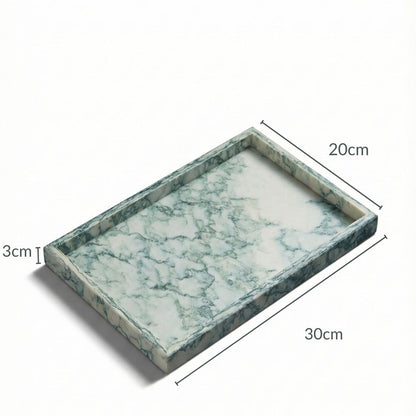 Green Marble Stone Decorative Tray 30x20CM Rectangular Vanity Organizer, Luxury Jewellery & Bathroom Counter Tray, Kitchen & Dining Table Décor