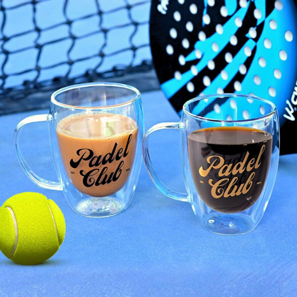 Double Wall Padel Club Printed Glass – 350ML (Set of 2) Borosilicate Heat Resistant Tumblers