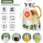 Borosilicate Glass Water Pitcher 1.8L with Gold Handle & Stainless Steel Lid – Hammered Pattern