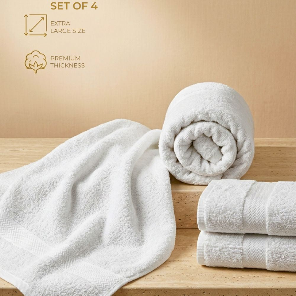 Premium Bath Towels Set of 4 | 100% Cotton 600 GSM | Ultra Soft, Quick Dry – 70x140 cm